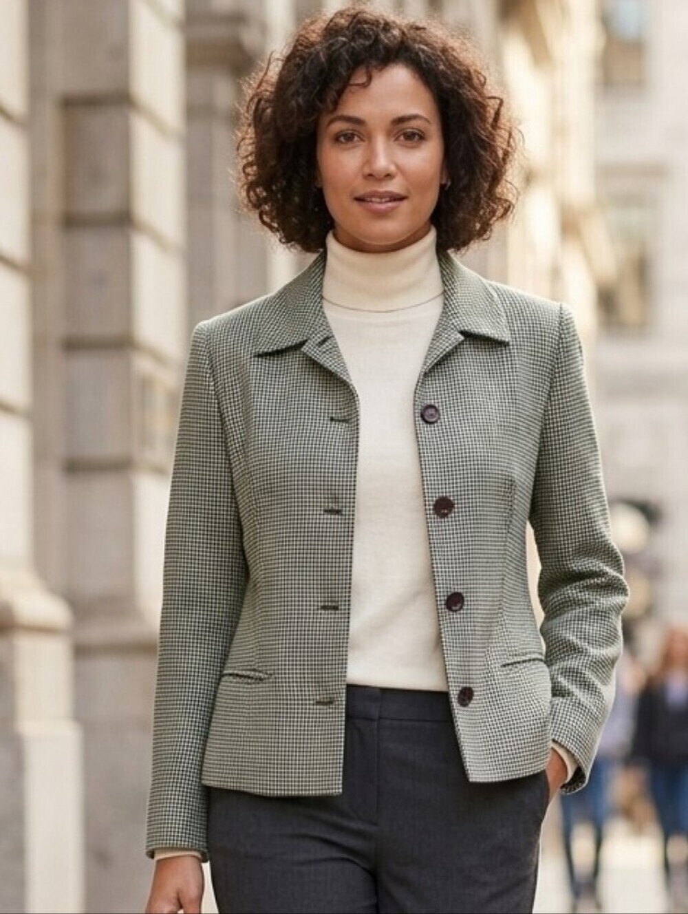 MODA VERO Vintage Blazer, Green and Black Houndstooth, Detail on Back, Canada
